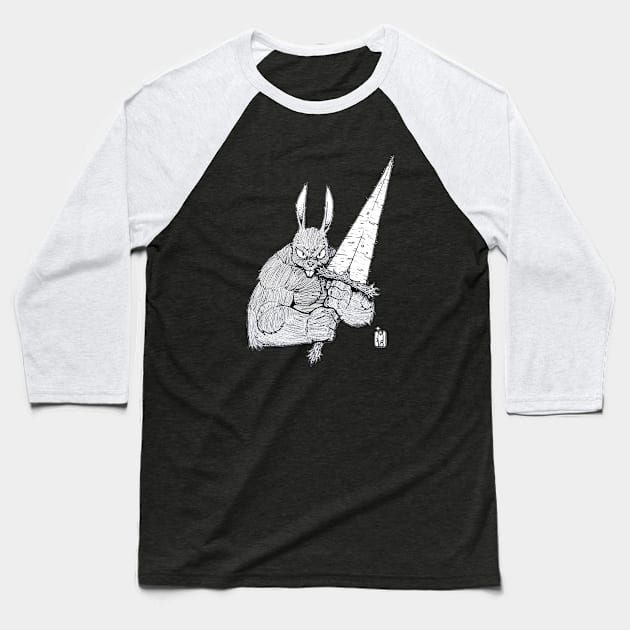 Bunny Warrior b&w Baseball T-Shirt by jonathanmor